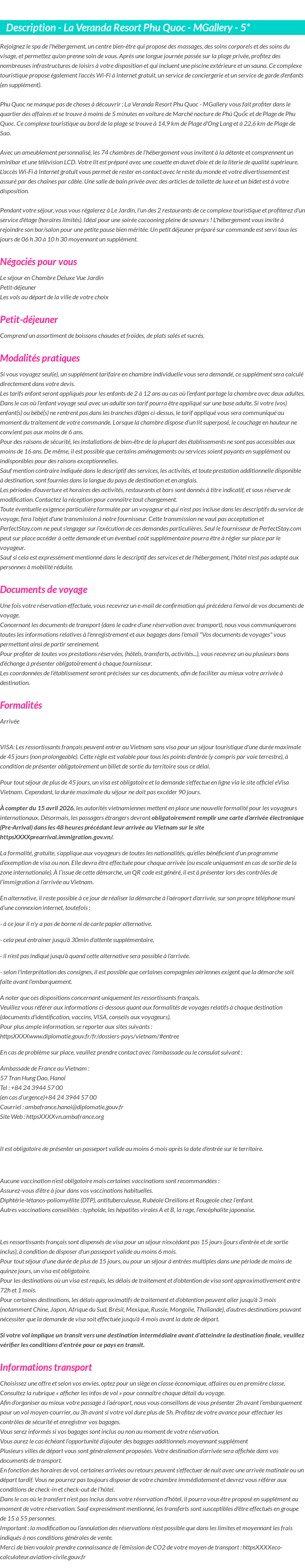 Détails du séjour