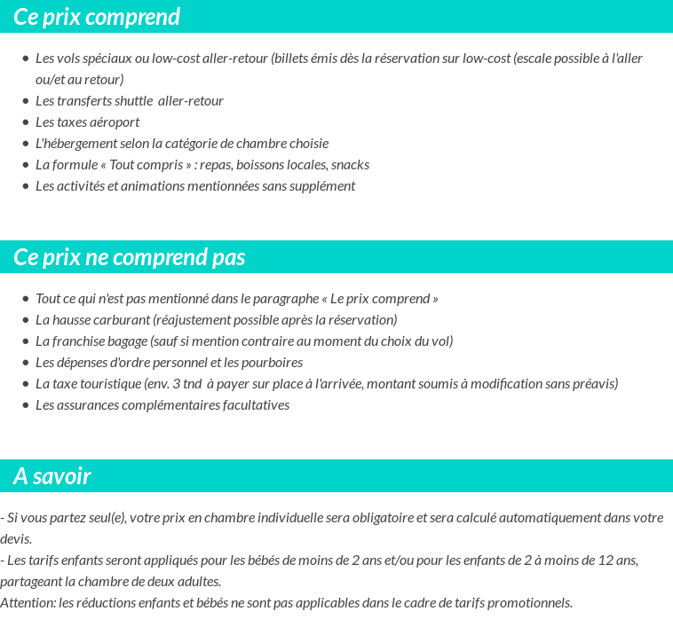 Conditions tarifaires