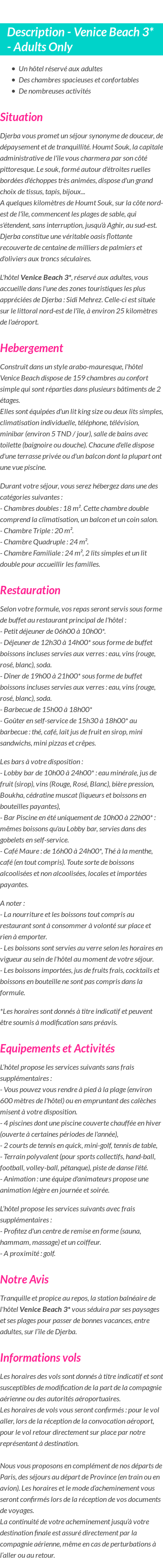 Détails du séjour