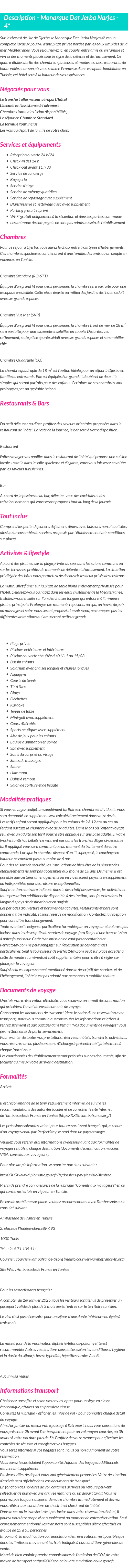 Détails du séjour