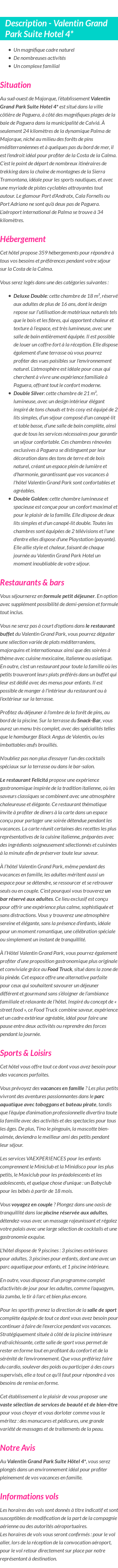Détails du séjour