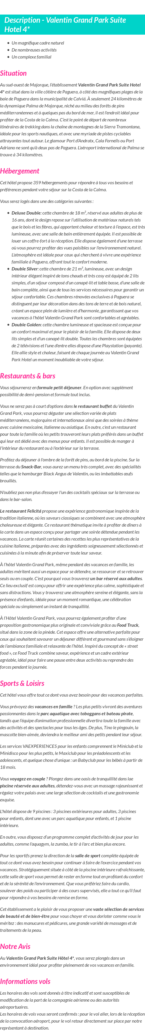 Détails du séjour