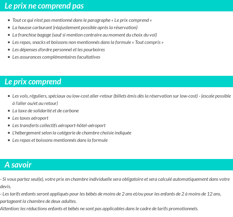 Conditions tarifaires