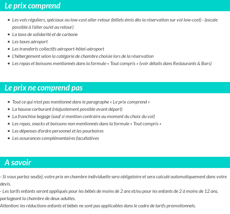 Conditions tarifaires