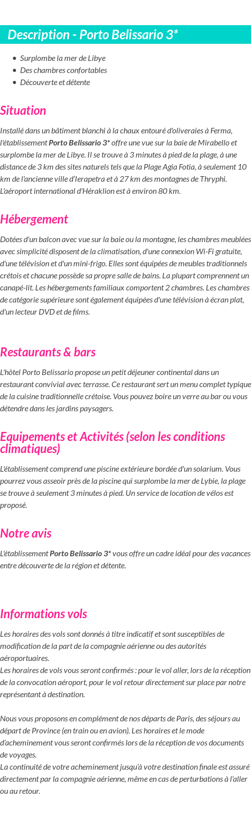 Détails du séjour