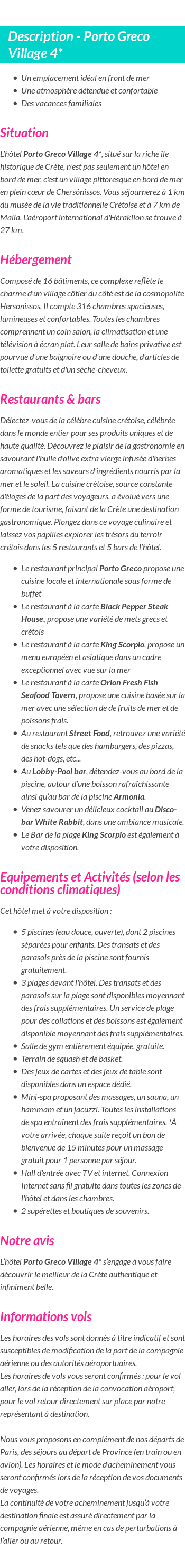 Détails du séjour