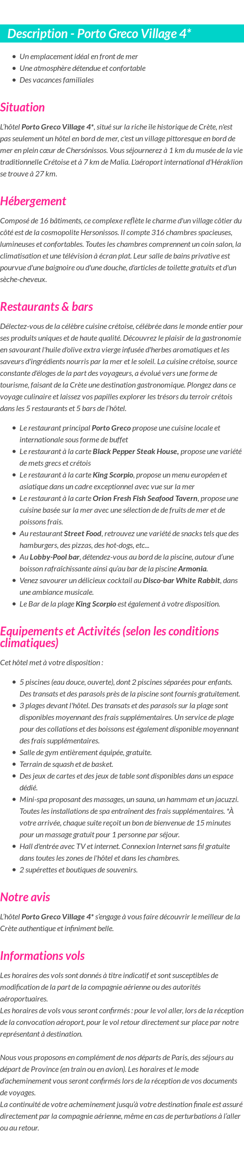 Détails du séjour