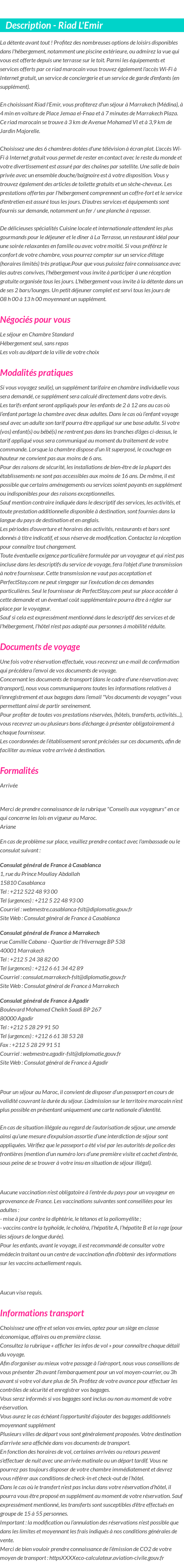 Détails du séjour