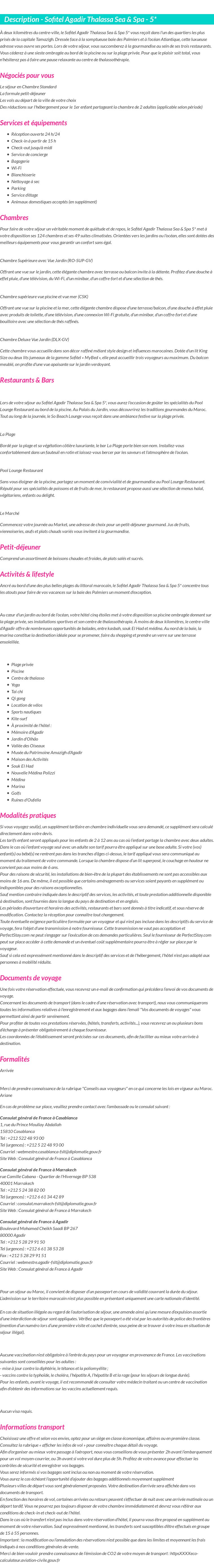 Détails du séjour