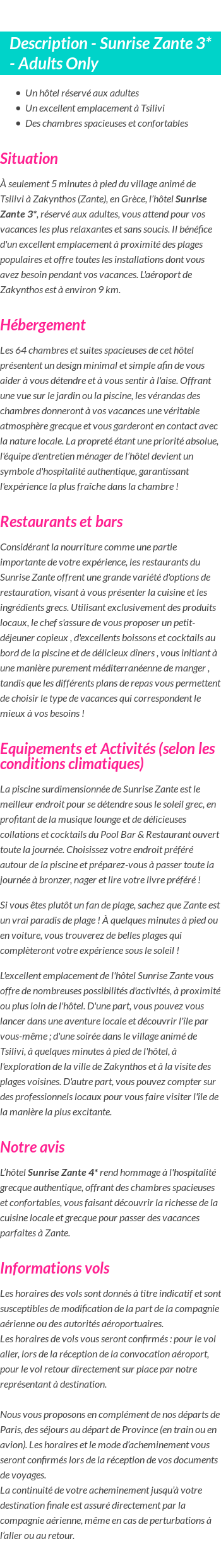 Détails du séjour