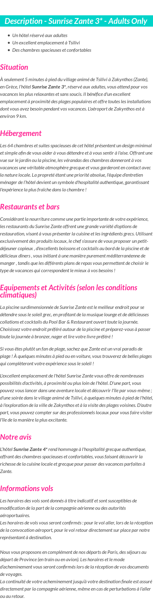 Détails du séjour