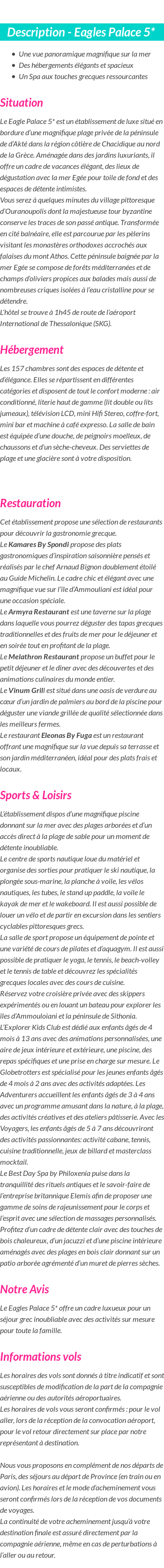 Détails du séjour