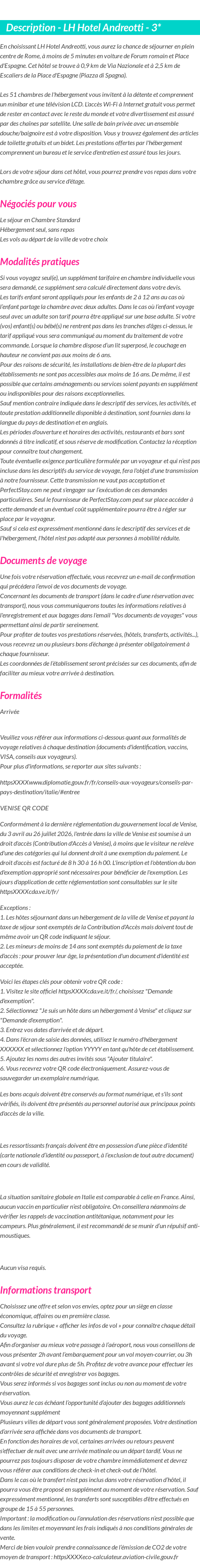 Détails du séjour