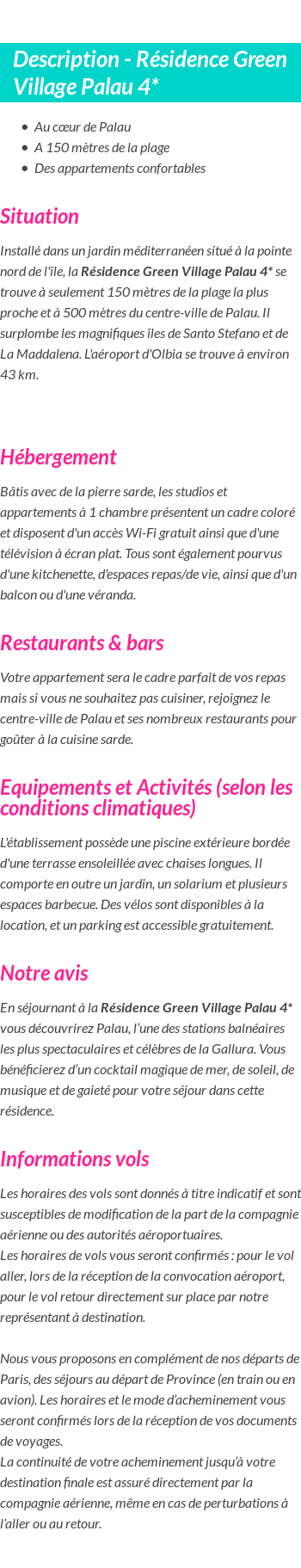 Détails du séjour