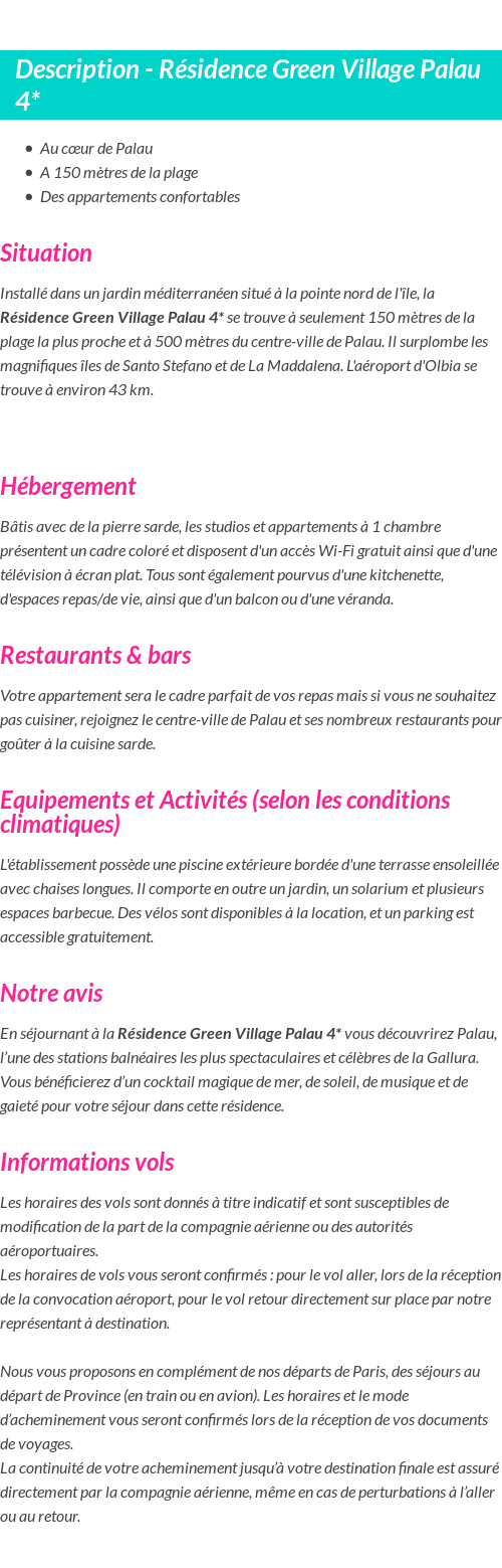 Détails du séjour