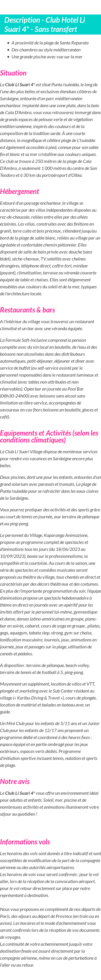 Détails du séjour