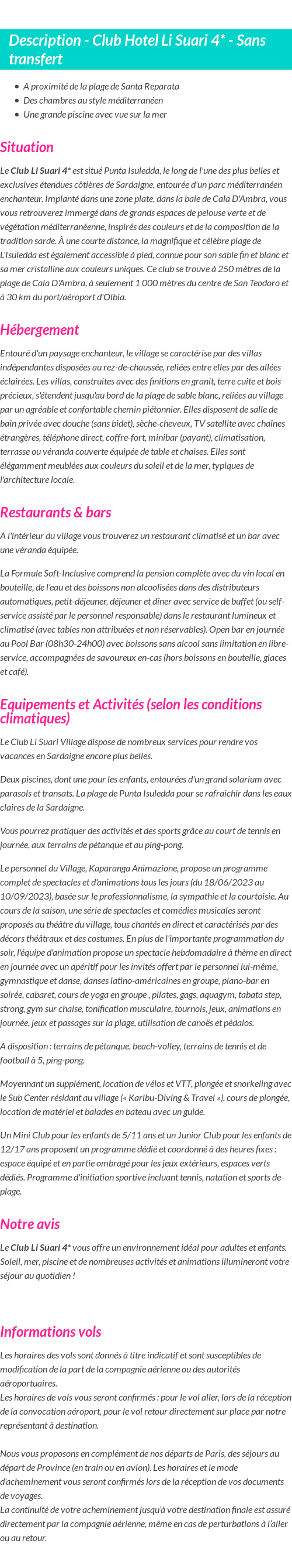 Détails du séjour