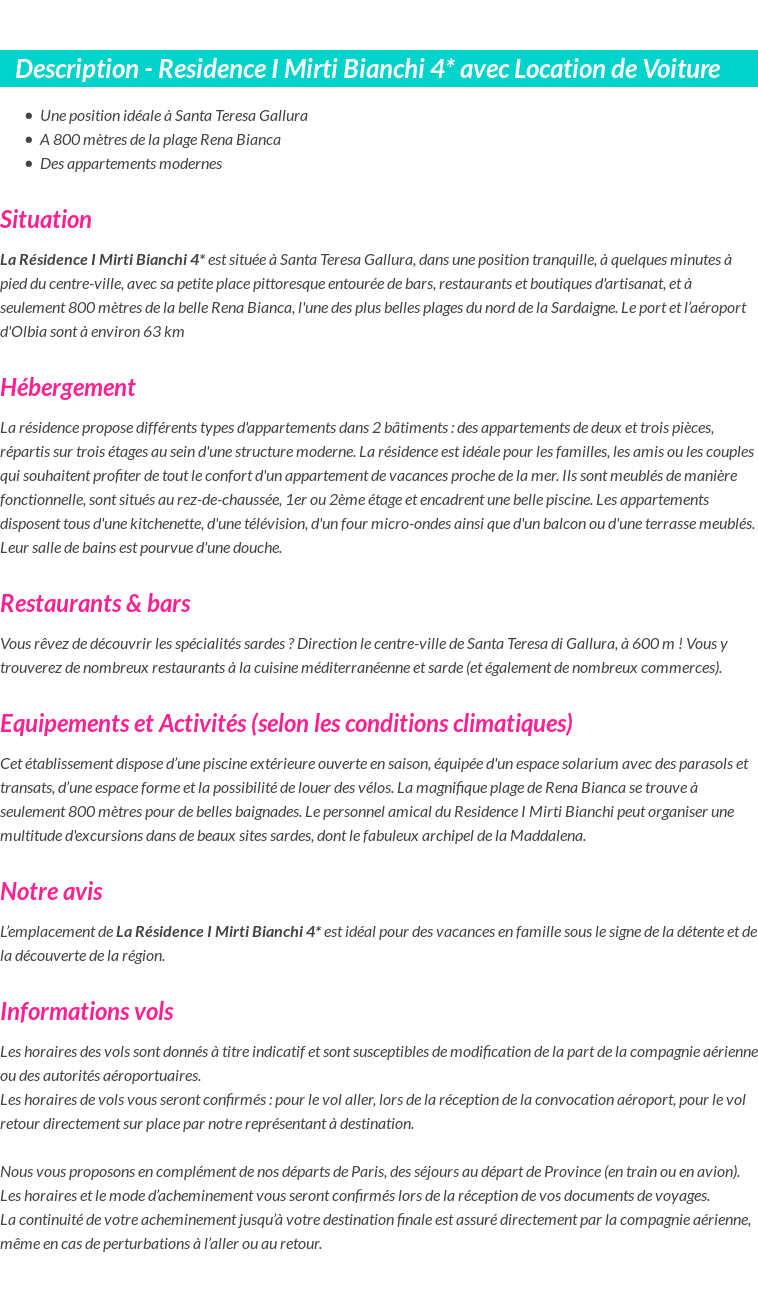 Détails du séjour