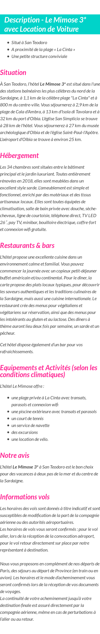 Détails du séjour