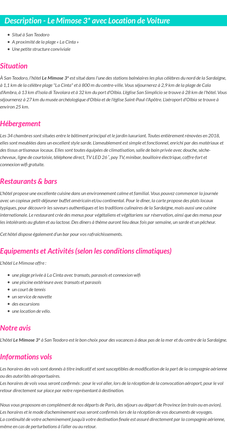 Détails du séjour