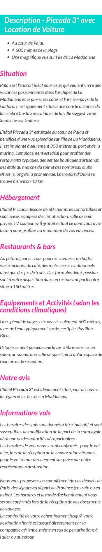 Détails du séjour
