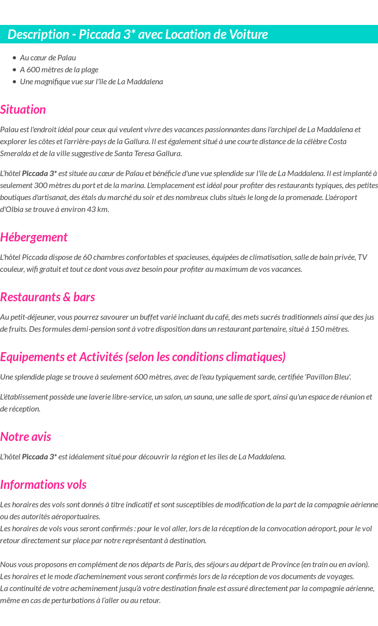 Détails du séjour