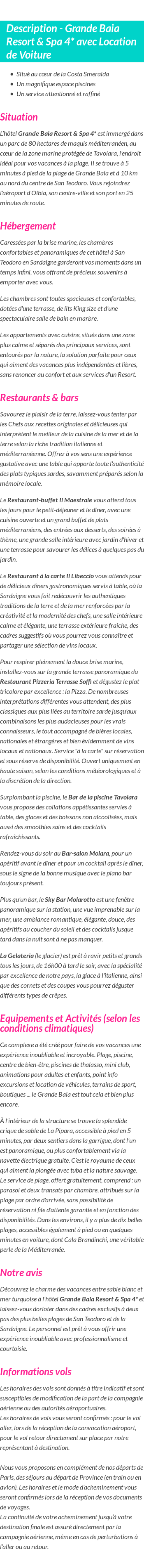 Détails du séjour