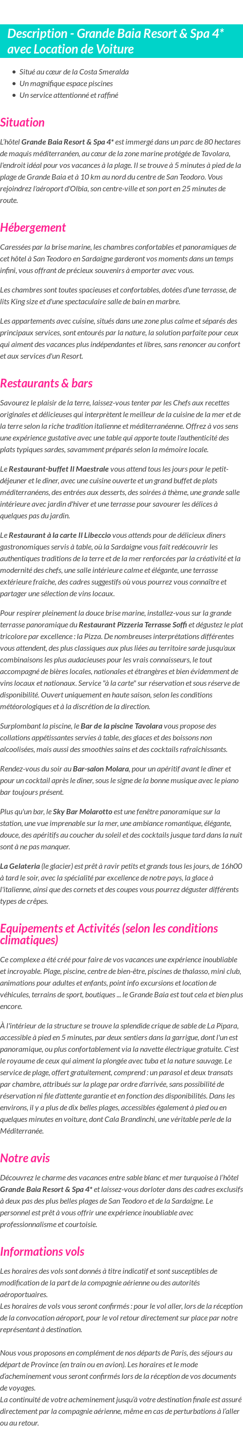 Détails du séjour