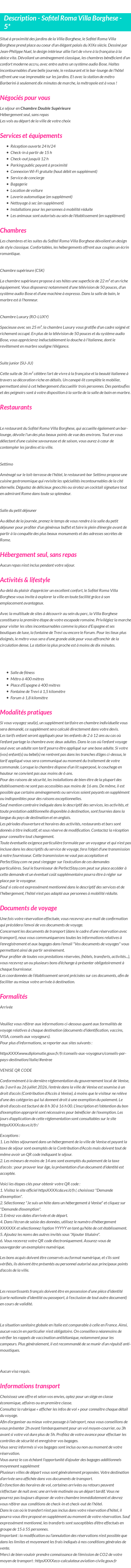 Détails du séjour