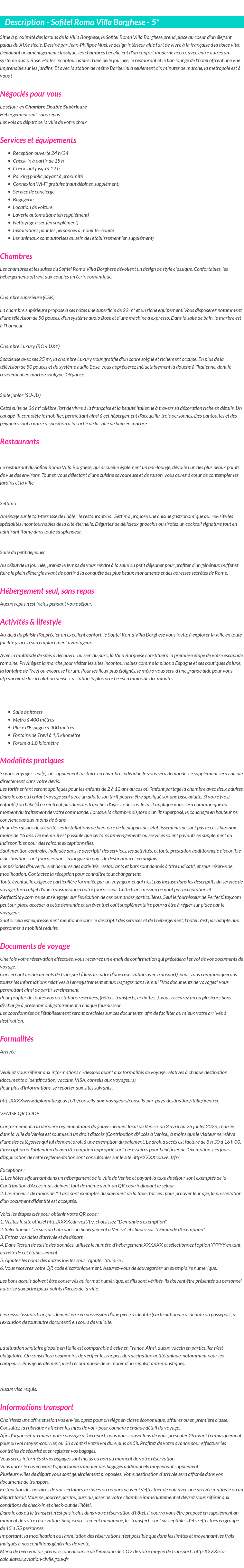Détails du séjour