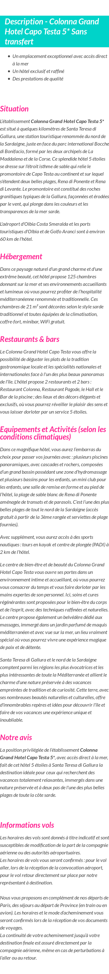 Détails du séjour