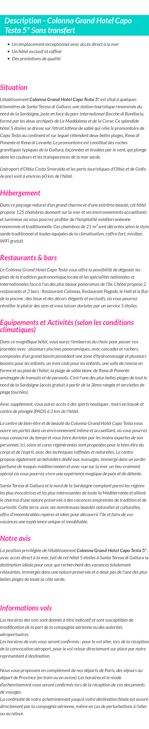 Détails du séjour