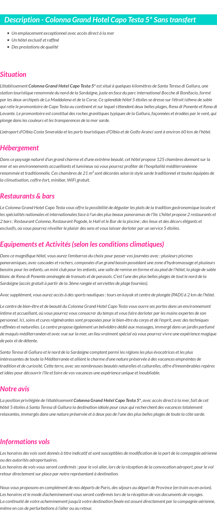 Détails du séjour