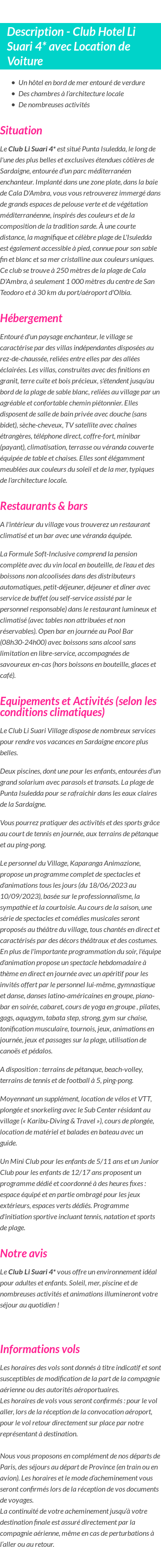 Détails du séjour