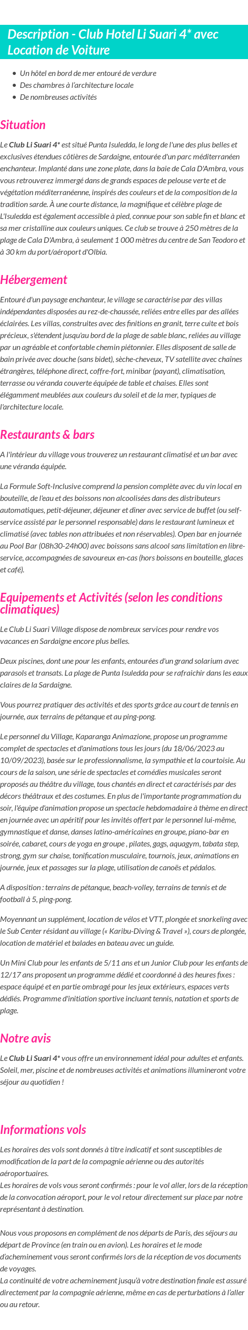 Détails du séjour