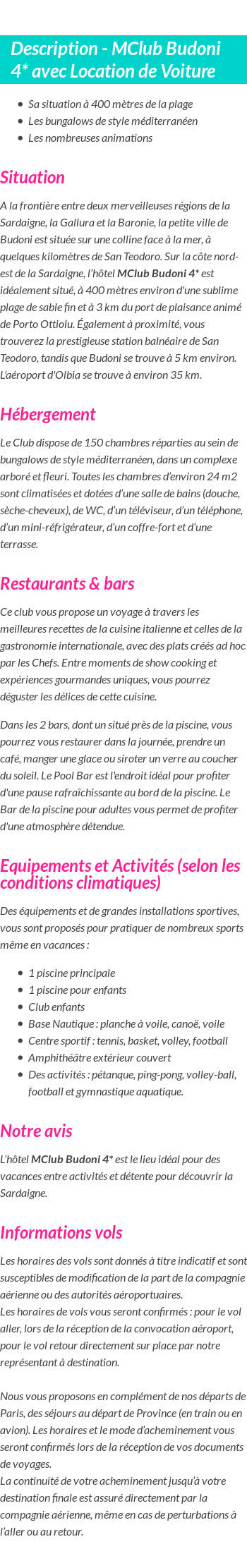Détails du séjour