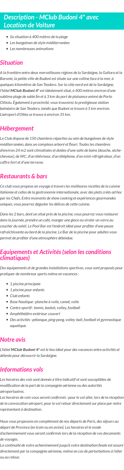Détails du séjour