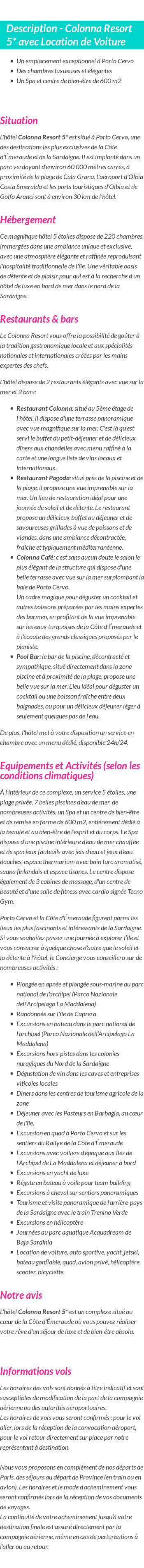 Détails du séjour