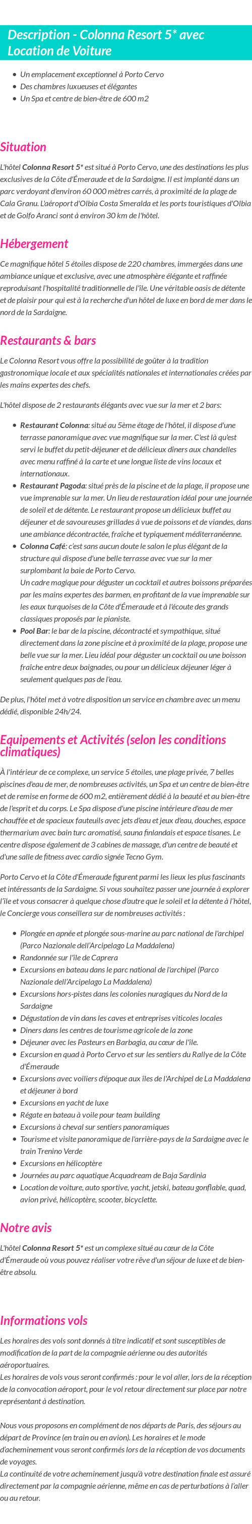 Détails du séjour