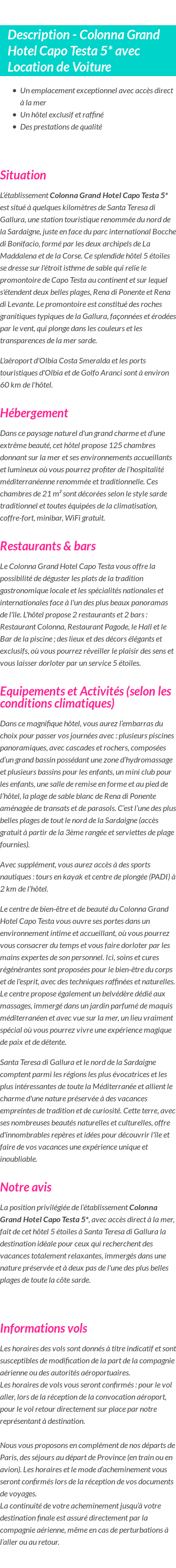 Détails du séjour