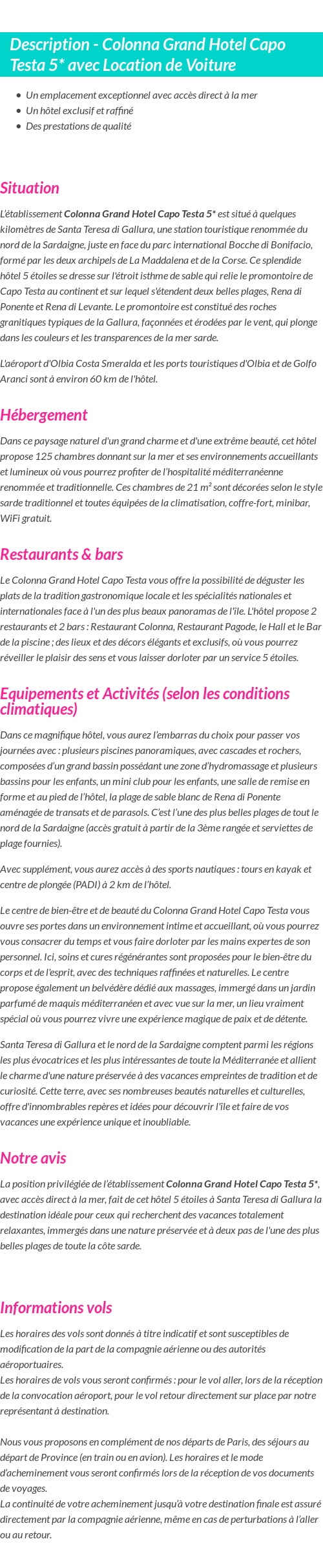Détails du séjour