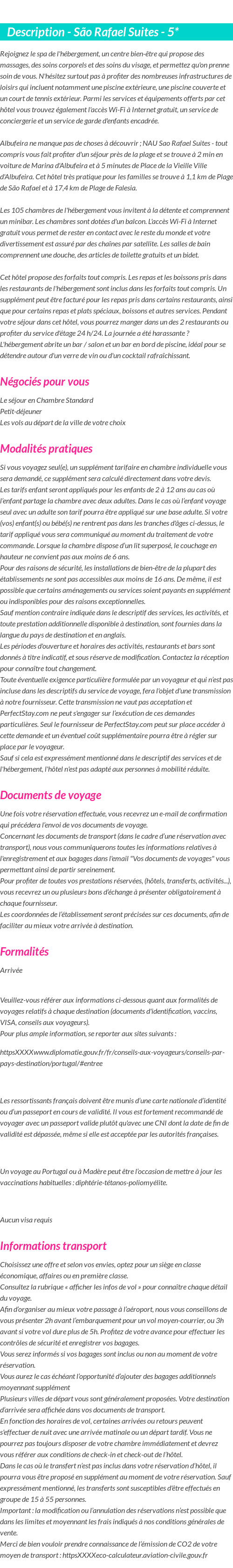Détails du séjour