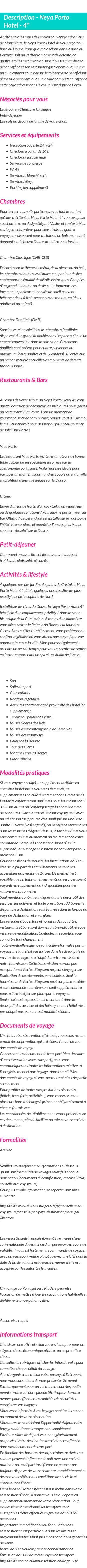Détails du séjour