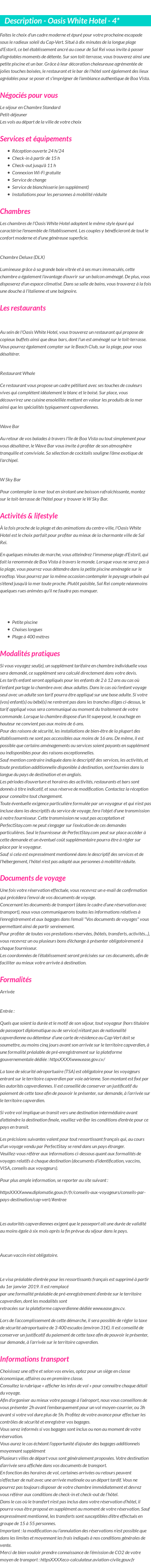 Détails du séjour