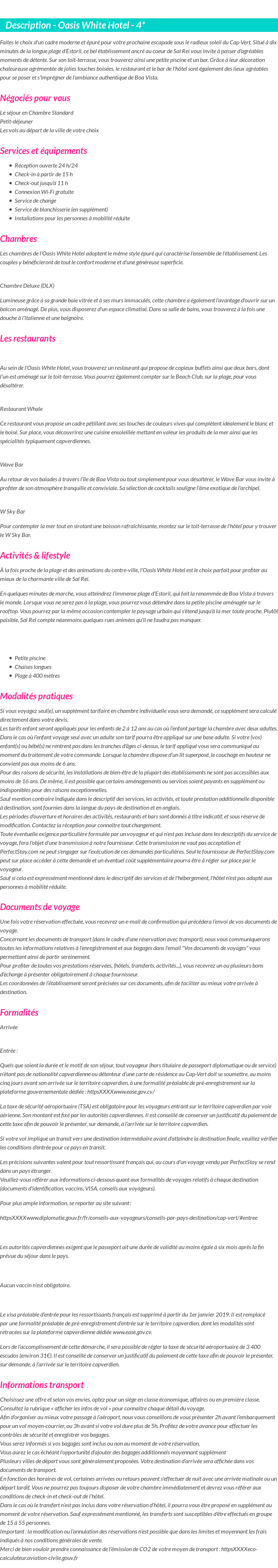 Détails du séjour