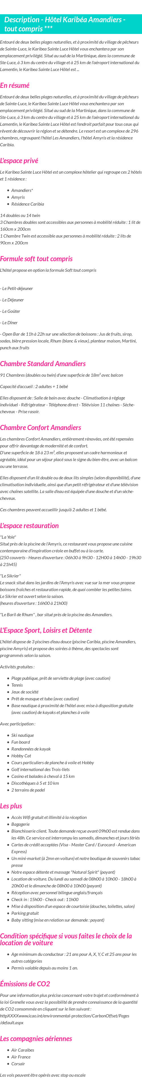 Détails du séjour