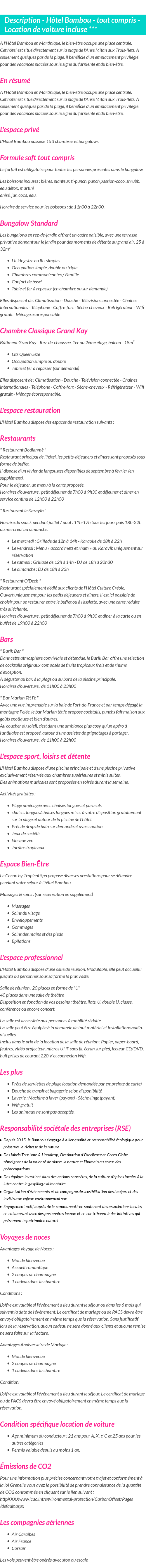 Détails du séjour