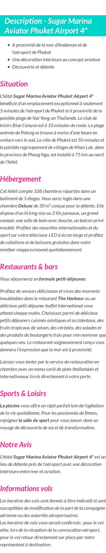 Détails du séjour