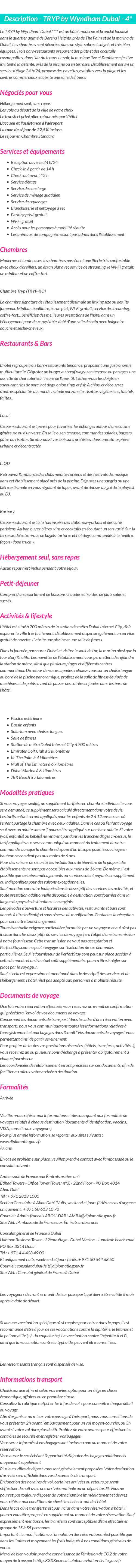 Détails du séjour