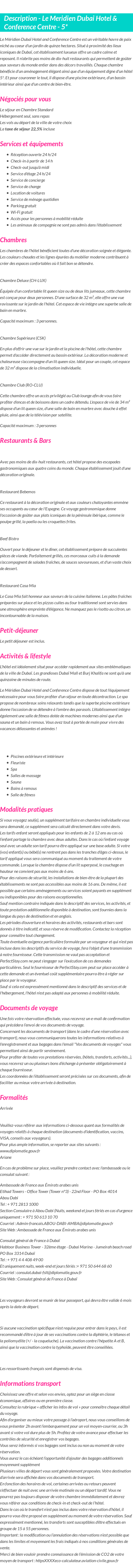 Détails du séjour